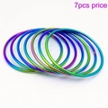 7pcs minimalist rainbow iridescent stainless steel thin stackable bangles set - 7-Piece Set / 68x3mm / Colorful