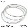 Set of three silver minimalist 3mm stackable titanium steel bangles with 70mm diameter - 3Pcs Set-Silver (KB181573-KFC)