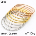 9-piece set of 70x3mm polished stainless steel bangles in gold, silver, and rose gold - 9Pcs Set-Tri-color Mix (KB181580-KFC)