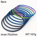 Set of 9 colorful 18k gold plated titanium steel bangles in blue black and rainbow tones - 9Pcs Set-Mixed Colors (KB181586-KFC)