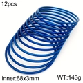 Set of 12 vibrant blue 3mm titanium steel bangles stacked in a minimalist arrangement - 12Pcs Set-Blue (KB183922-LO)