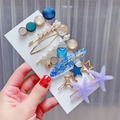 8-piece hair clip set featuring blue starfish, faux pearls, and gold geometric designs - 8pcs Set-Starfish Style