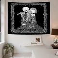 Gothic Lovers Tarot black and white skull tapestry hanging in a modern bedroom - 150x130cm / The Lovers Tarot Skull