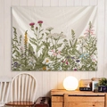 Floral landscape wall tapestry with colorful wildflowers on a beige fabric background - US 6