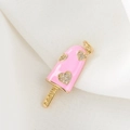 Anhänger Eis am Stiel aus vergoldetem Kupfer mit rosa Emaille und Zirkonia-Herzen - Rosa