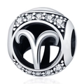 Macro view of Aries zodiac charm with silver plating and micro-pave white zircon stones - Aries