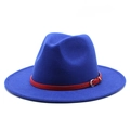 Classic royal blue wool felt fedora hat featuring a bright red leather belt buckle - Sapphire Blue