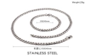 Detalle de las dimensiones del collar de 500mm y la pulsera de 200mm en acero inoxidable - Juego de 6mm de Ancho (KS130228-Z)