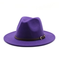 Cappello fedora in lana viola con cinturino in pelle marrone e fibbia in metallo dorato - L (59-61cm) / Viola