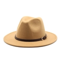 Cappello fedora classico in lana color cammello con cinturino in pelle e fibbia d'oro - L (59-61cm) / Cammello