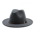 Cappello fedora in lana grigio scuro con cinturino in pelle marrone e fibbia dorata unisex - L (59-61cm) / grigio scuro