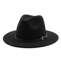 Cappello fedora classico in lana nera con fascia in pelle marrone e fibbia dorata - L (59-61cm) / Nero