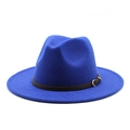 Royal blue wool fedora hat with brown leather band and gold buckle for autumn - L (59-61cm) / Royal Blue