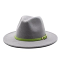 Classic dark grey wool fedora hat with a contrasting bright green leather belt buckle - Light Gray