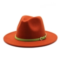 Classic orange wool fedora hat with a contrasting green leather belt and gold buckle - L (59-61cm) / Rust red