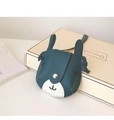 Detail view of cartoon animal kid crossbody bag with textured PU leather and gold clasp - Teal