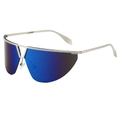 Futuristic Y2K shield sunglasses featuring blue mirrored lenses and silver metal frames - Silver Frame Gradient Blue Lens