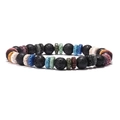 Natural lava rock and tiger eye stone braided bead bracelet for men and women - Elastic Cord Style / Colorful