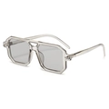 Retro transparent grey double bridge sunglasses with polygon frames and light grey lenses - Translucent Grey Frame Light Grey Lens