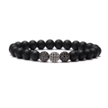 Matte black stone beaded bracelet featuring three micro-pave cubic zirconia balls - 1 Silver & 2 Black Zirconia Balls
