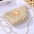 Beige straw crossbody bag with daisy embroidery and woven rope strap for girls - 19*14*5cm / Large Shell Bag Orange Daisy / Beige