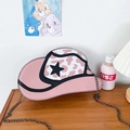 Sac bandoulière en forme de chapeau rose avec bordure imprimé vache et détail d'étoile - Rose