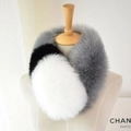 Faux fur scarf featuring stylish grey, black, and white color-block patchwork design - Smoky Gray+Black White / 60-80cm