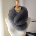 Deep grey faux fox fur neck warmer scarf with a thick plush crisscross wrap design - Dark Gray / 60-80cm
