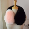 Short faux fur scarf in pink and black color block design on a mannequin - Black+White Pink / 60-80cm