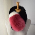 Winter faux fox fur scarf featuring black, white and rose red patchwork design - Black+White+Wine Red / 60-80cm