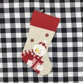 Calza natalizia in lino beige con pupazzo di neve e cappello con motivo scozzese - Pupazzo di Neve