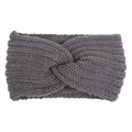 Close-up of thick dark grey cable knit pattern on a twisted winter headband for women - Medium Grey