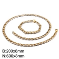 Set collana e bracciale bicolore argento e oro in acciaio inossidabile da 8 mm - Stile Lucido Bicolore Oro Argento (KS130243-Z)