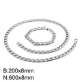 Set gioielli in acciaio inossidabile argento 8mm con collana e bracciale a maglia cubana - Stile Argento Lucido (KS130242-Z)