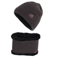 Set berretto marrone in maglia e scaldacollo con foglia di acero e fodera in pile spesso - Set grigio scuro