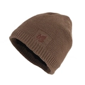 Brown knitted beanie hat with maple leaf embroidery for winter thermal protection - Khaki Hat