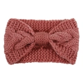 Detail of cable knit headband in dusty rose featuring a textured bow knot design - Dusky Pink