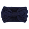 Close-up of deep blue cable knit headband showing twisted weave texture and knot detail - Navy Blue