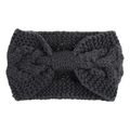Detailed knit texture of a dark grey twisted cable headband with a front bow design - Dark Gray