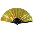 Golden Kung Fu folding fan with black bamboo ribs and metallic laser finish - 33CM / Metallic Gold (Black Bone)