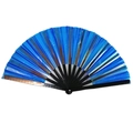 33cm Kung Fu folding fan with metallic blue laser film surface and black ribs - 33CM / Metallic Blue (Black Bone)