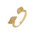 Gold plated open ring with micro-set zircon leaf wings on a clean white background - Leaf/Wing Style (CR00804YH)