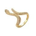 Snake open ring in gold finish featuring pave cubic zirconia and green gemstone eyes - Snake Shape Style (CR00805YH)