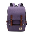 Retro purple canvas outdoor backpack with vintage brown leather strap accents - 16" / Purple