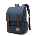 Blue canvas outdoor backpack with brown leather straps and front pocket detail - 16" / Blue with Black Zipper
