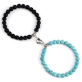 Bracciali magnetici a cuore per coppia con perline in pietra naturale nera e turchese - Agata Nera Opaca + Turchese Blu