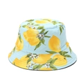 Light blue bucket hat with yellow lemon and floral pattern print for sun protection - M / Light Blue Lemon