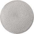 Detail of round grey woven placemat with textured fiber patterns on white background - Gray with Silver Wire