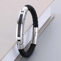 Men's braided leather bracelet with stainless steel carbon fiber insert and silver clasp - 19cm / Carbon Fiber Style Silver (KB163588-KFC)