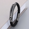 Men's braided black leather bracelet with vintage silver metal rivet accents - 19cm / Carbon Fiber Style Vintage Black (KB163586-KFC)